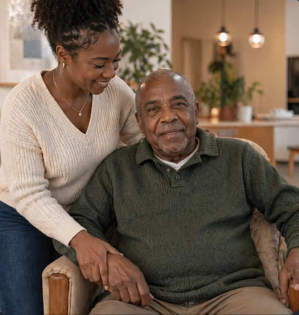 Caregiver supporting an older adult at home